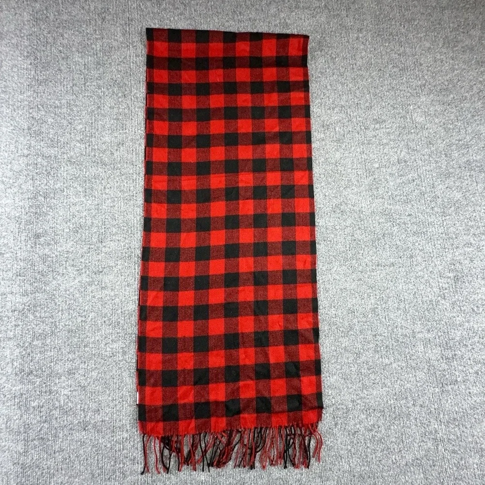 American Eagle Outfitters Scarf Mens One Size Red Black Plaid Fringe Winter Neck